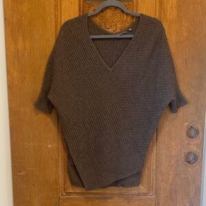 Vince Brown 100% cashmere V-Neck Women's Sweater ribbed asymmetric hem dolman